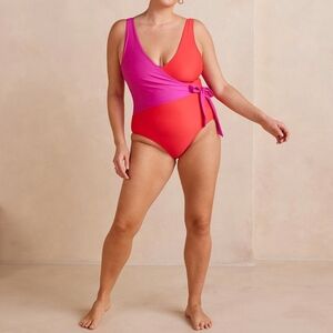 Summersalt The Long Torso Perfect Wrap One Piece - Hibiscus & Grapefruit Size 10